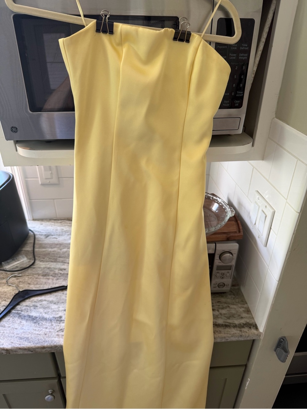 Elegant Strapless Yellow Midi Dress